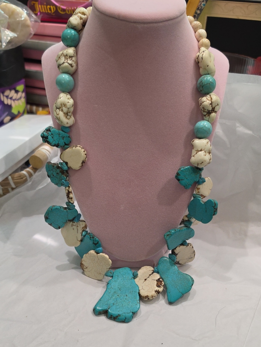 Turquoise & Ivory Stone Statement Necklace